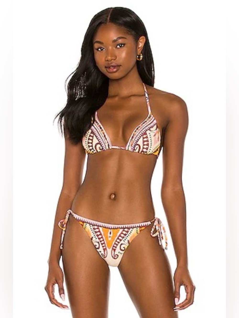 NWT Agua Bendita Algeria Leva Embroidered Bikini Bottom UPF 50+ Beige in Size XL